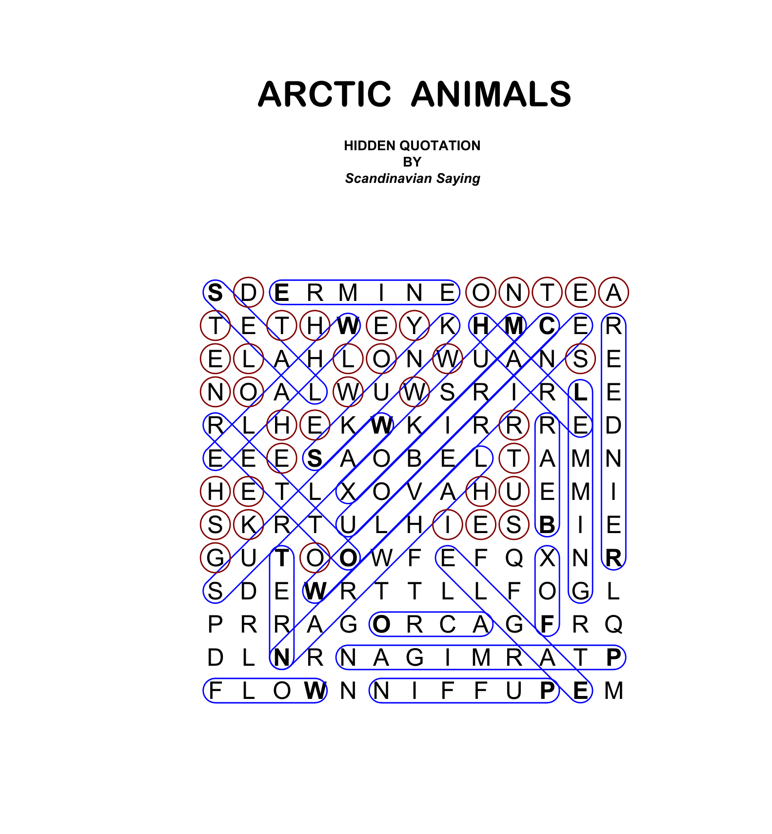 Arctic Animals Word Search Answer