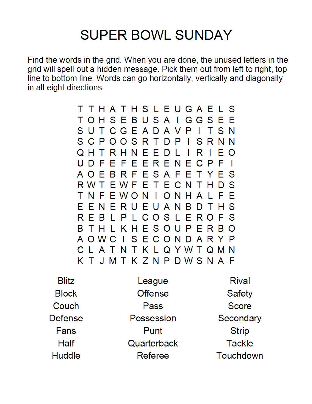 SUPERBOWL WORDSEARCH