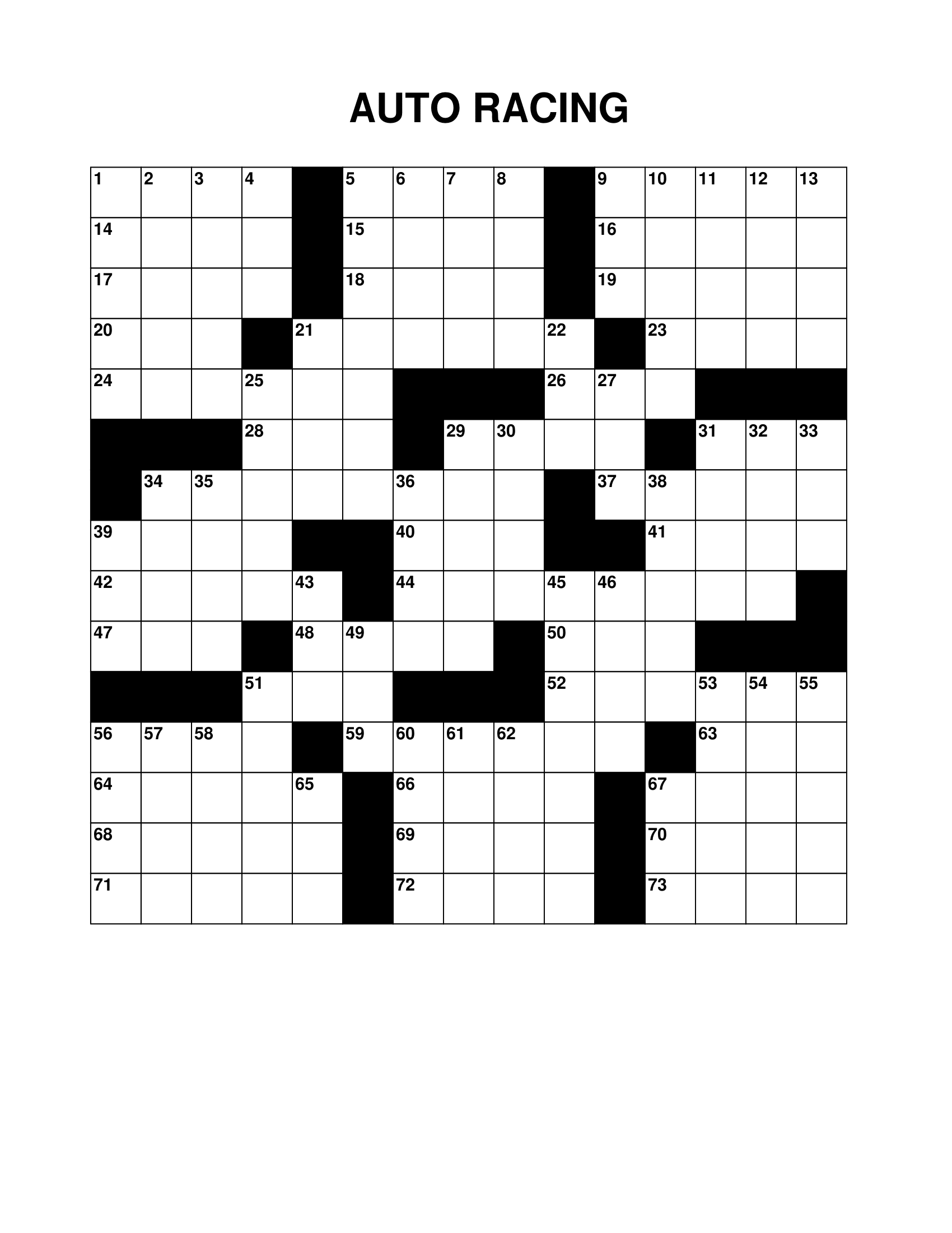 Auto Racing Crossword